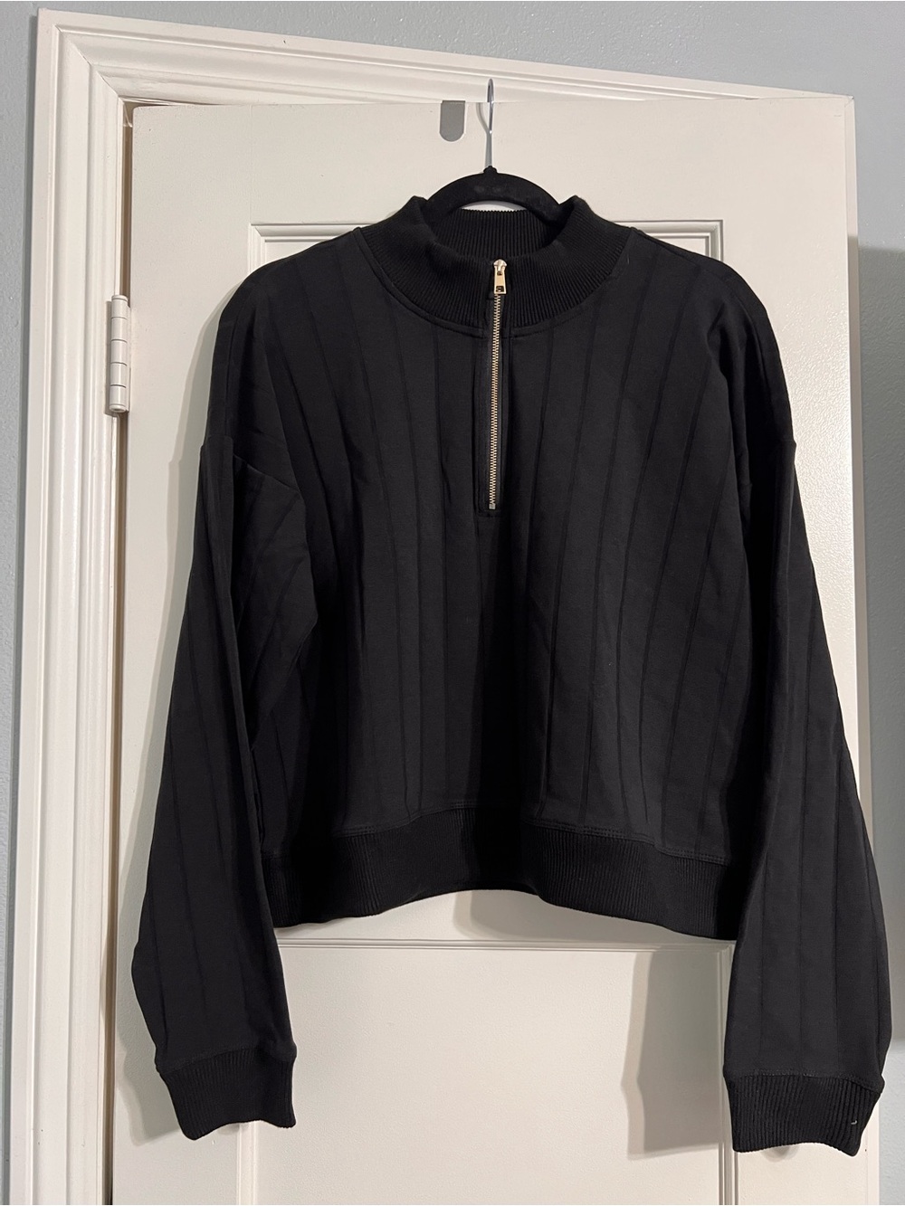 Splendid Black Ribbed Half-Zip Sweatshirt